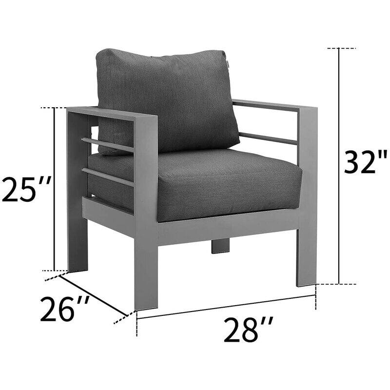5 Pieces Outdoor All-Weather Conversation Set, Sectional Sofa, Aluminum Couch - Dark Gray Cushions