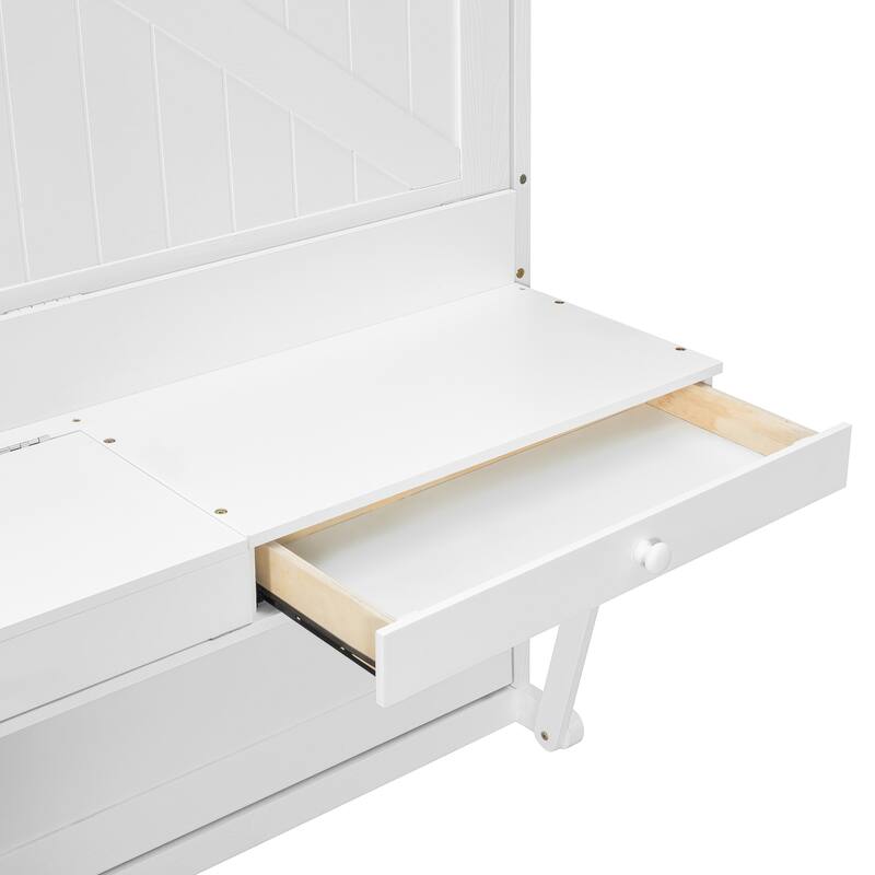 Foldable Wall Cabinet Bed Queen Size Hydraulic Lift Murphy Bed with Integrated Vanity Desk, Center Mirror and Side Drawers
