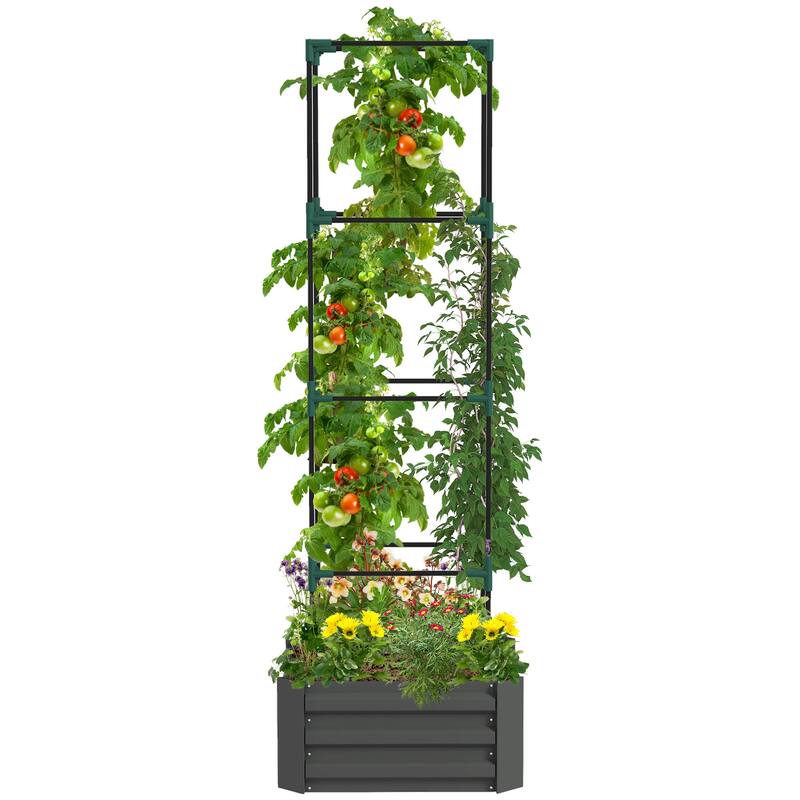 Raised Garden Bed with Adjustable Trelli for Vegetables Climbing Plant