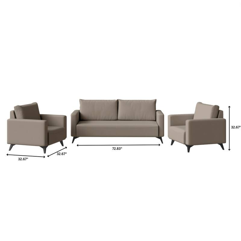 3-Piece Sofa Set Upholstered in Leather Inno Series by LeisureMod