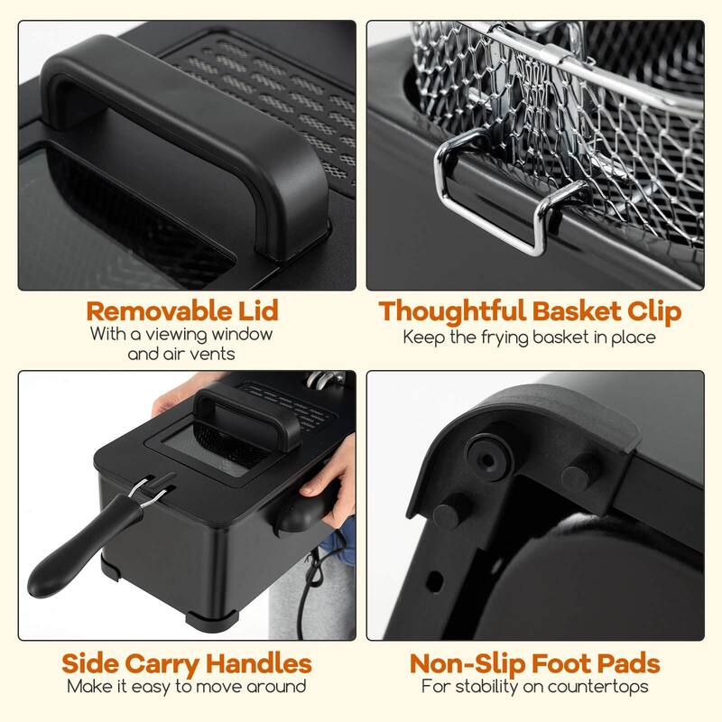 Costway 3 Liter Electric Deep Fryer 1700W Oil Fryer with Detachable