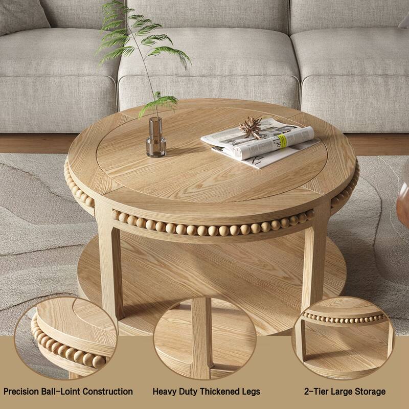 31.5 Inch Round Solid Wood Coffee Table & Sofa Table