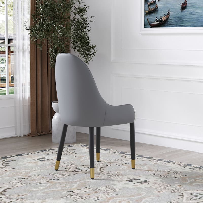Modern PU Sponge-Filled Dining Chair Solid Wood Metal Legs Set of 2