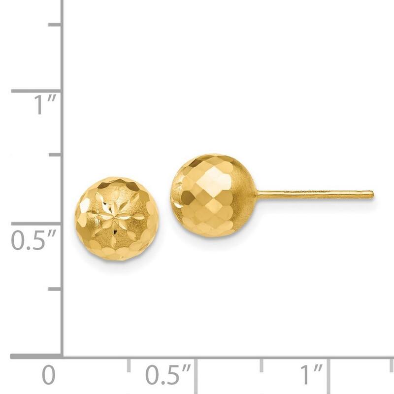 Curata 14k Yellow Gold 8mm Sparkle Cut Mirror Ball Post Earrings