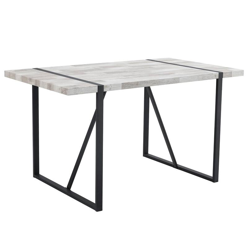 Roomfitters Minimalist Rectangular Dining Table with Textured MDF Top and Black Metal Legs for Modern Interiors