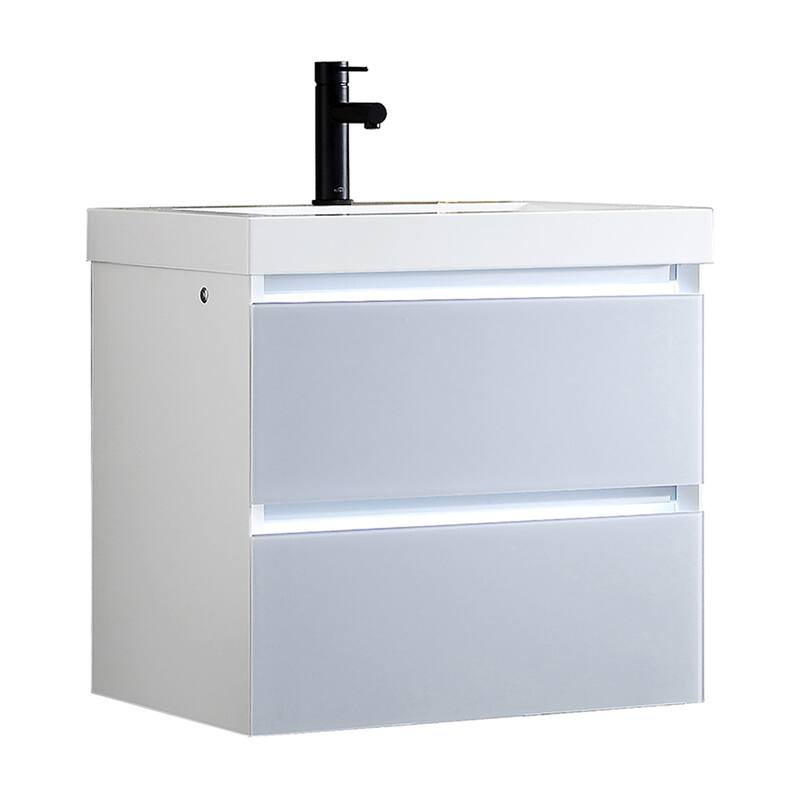 LED Lighted Floating / Wall Huang Vanity with Acrylic Sink and Comfortable Dimmed Vanity Light - Grey - No Mirror - 24 in
