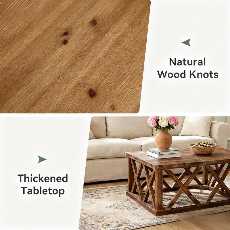 39.4-Inch Solid Wood Coffee Table for Living Room, Apartment, Office