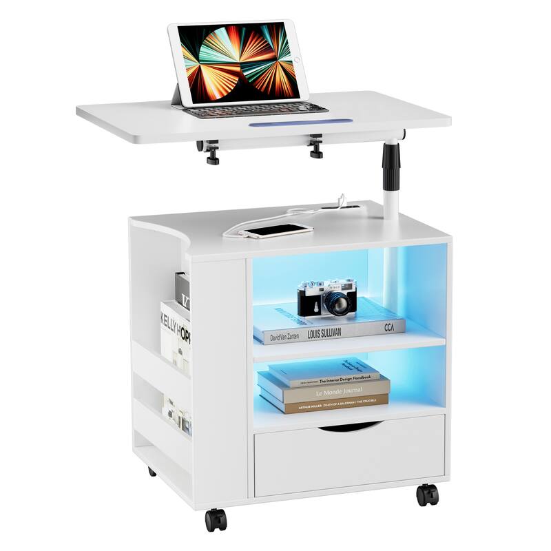 Furniwell Nightstand with LED, Type C USB Port, Removable Side Table, Modern Night Table