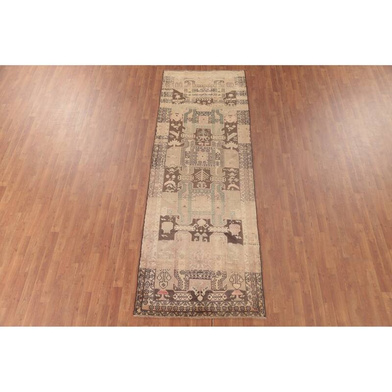 Meshkin Persian Vintage Runner Rug Handmade Wool Carpet - 3'6"x 10'3"