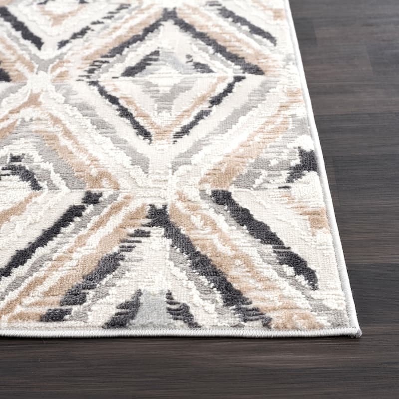 Abani Dune Contemporary Geometric Grey Textured Diamond Indoor Area Rug