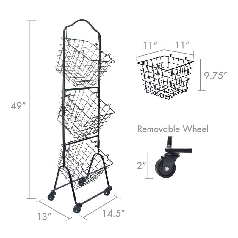 Gourmet Basics by Mikasa Rio 3 Tier Metal Floor Standing Fruit Storage Basket - 14.5" x 49"