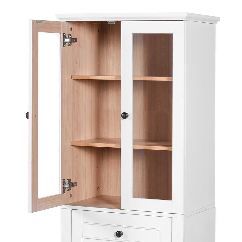67.2" Tall Bathroom Storage Cabinet With Tempered Glass Doors, Adjustable Shelves & Drawer,Soft-Close Design