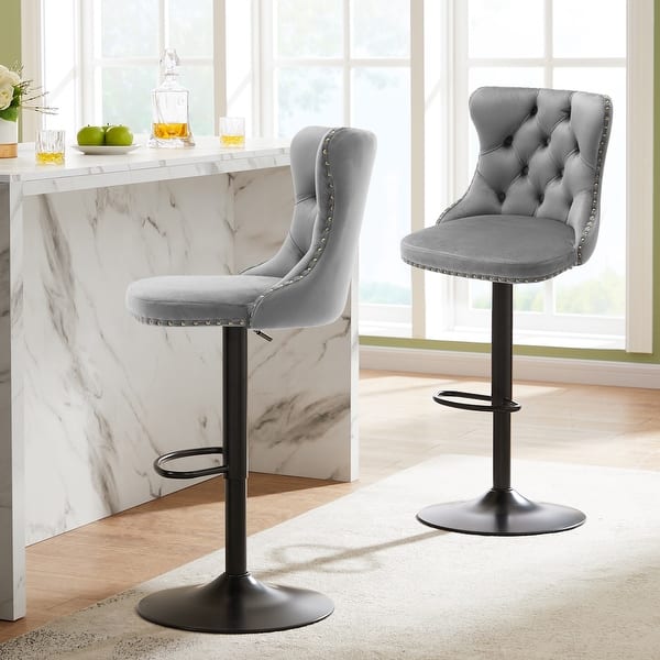 slide 2 of 12, Velvet Adjustable Swivel Counter Height Barstools Set of 2 Set of 2 - Grey