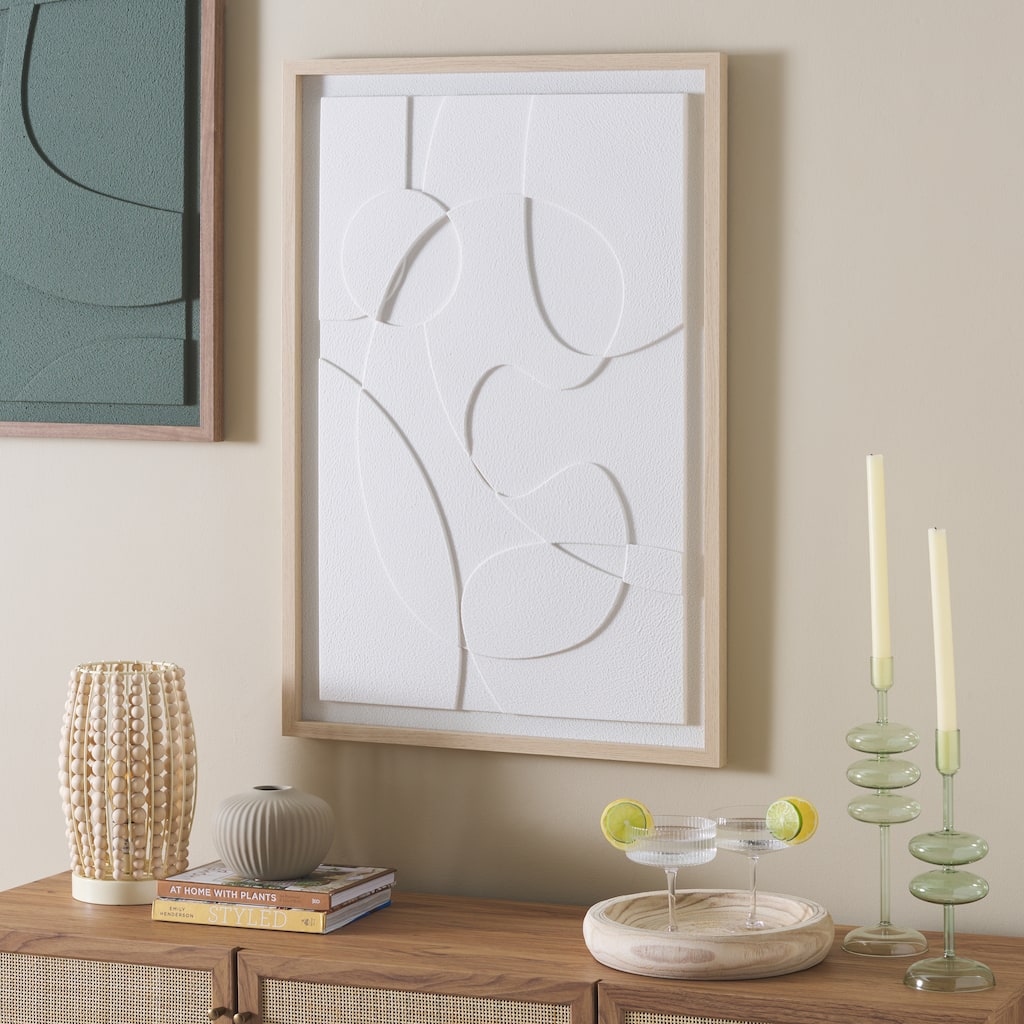SAFAVIEH Home Snow Day Trails 24W x 36L-inch White Framed Dimensional Art