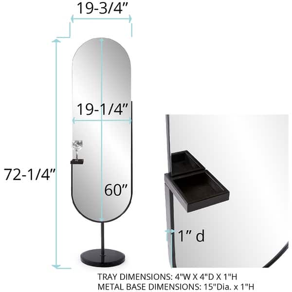 dimension image slide 1 of 2, Allan Andrews Full Length Black Metal Framed Mirror with Tray Holder