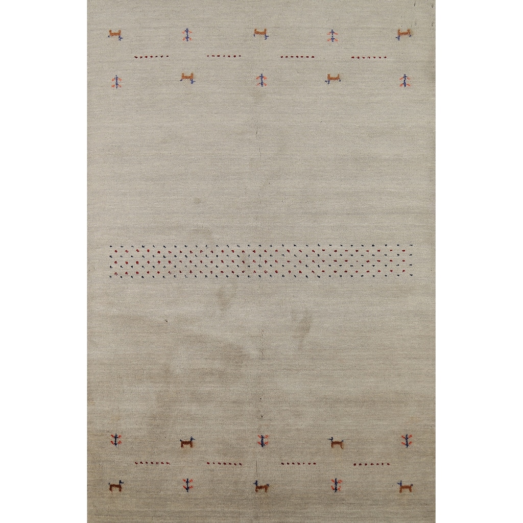 Little Animals Tribal Gabbeh Area Rug Hand-Knotted Wool Carpet - 4'7"x 6'6"