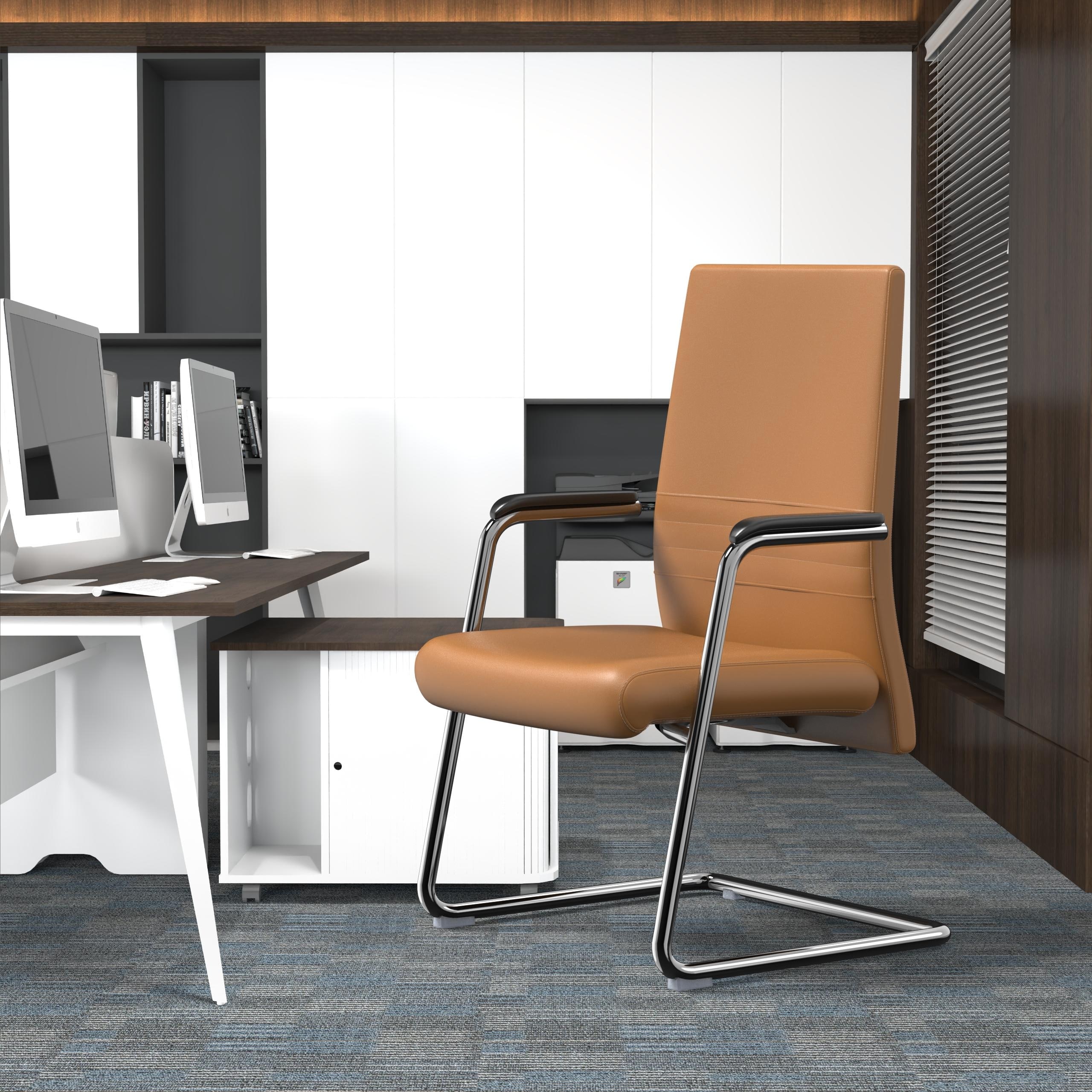 Aleen Ergonomic High Back Executive Office Chair, Modern PU Leather Desk Computer Chair with Fixed Arms, Heavy Duty Metal Frame