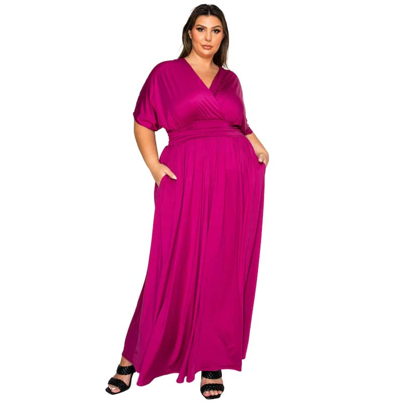 L I V D Women's Plus Size Raffi Pocket Empire Waist Maxi Dress - Magenta - 2X