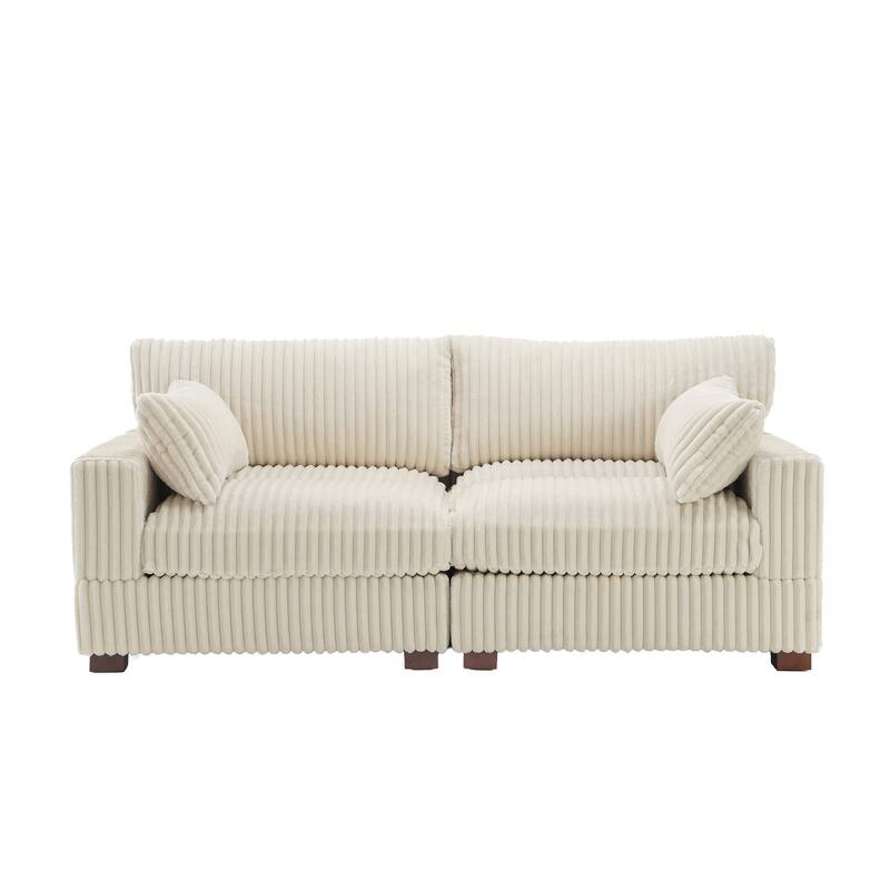 Plush Corduroy Upholstered Modular Sectional Sofa with Pillows