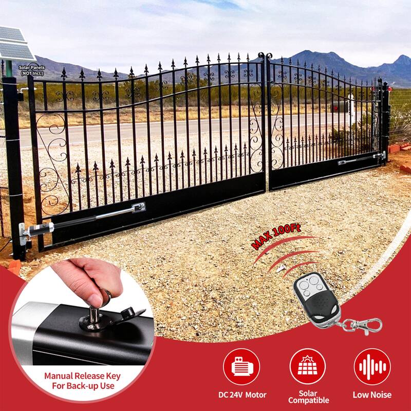 ALEKO Swing Gate Metal Opener Full Solar Kit for Dual Gates up to 36 ft