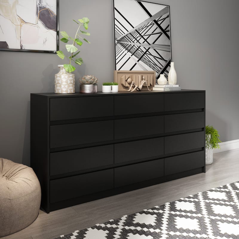 12 Drawers Dresser for Bedroom Chest of Drawers Black Triple Dresser