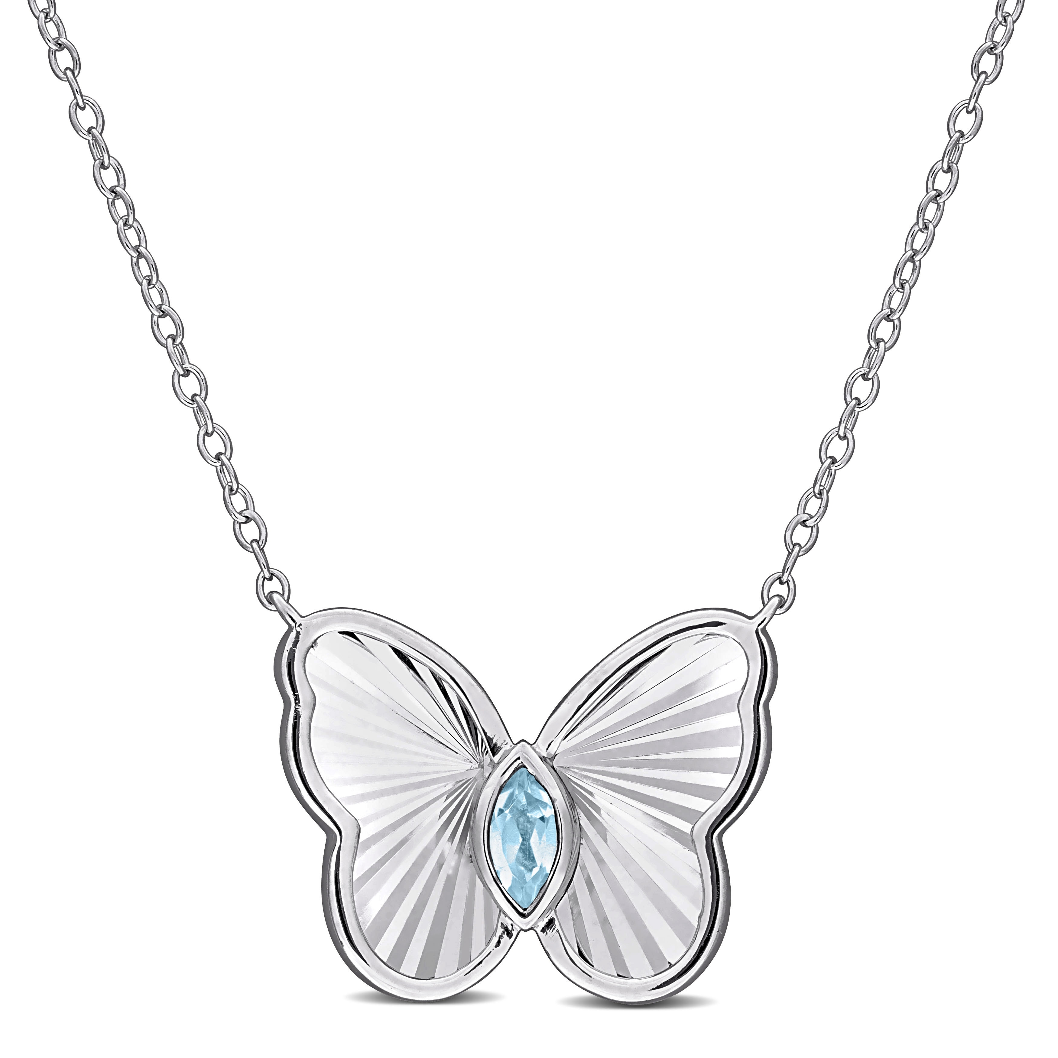 Miadora 1/6ct TGW Sky Blue Topaz Necklace with Chain in Sterling Silver