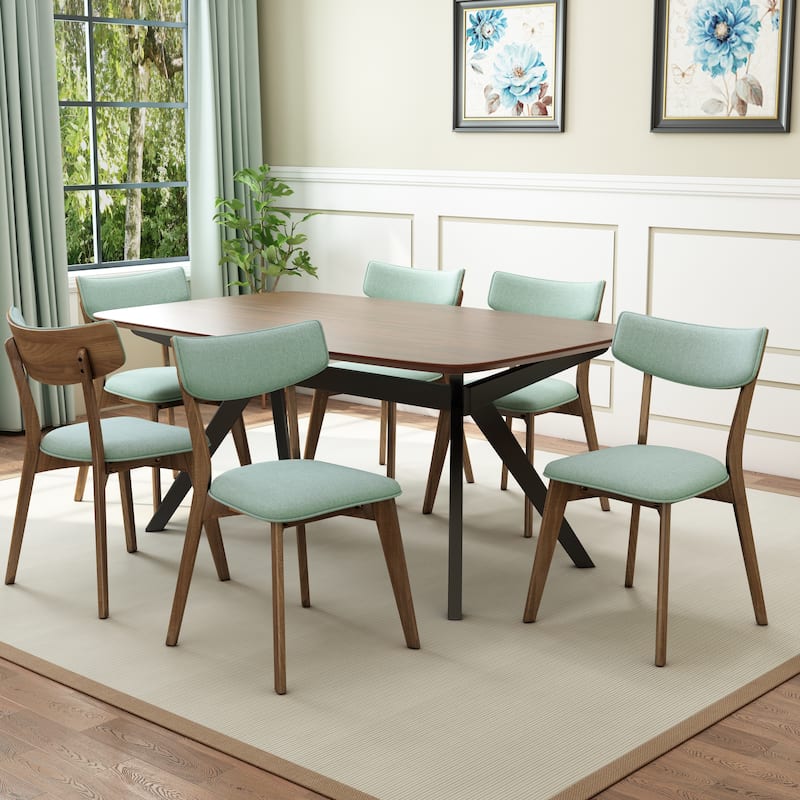 Christopher Knight Home - Genevra Wood and Fabric Dining Set - 7-Pieces - Mint+Walnut + Black