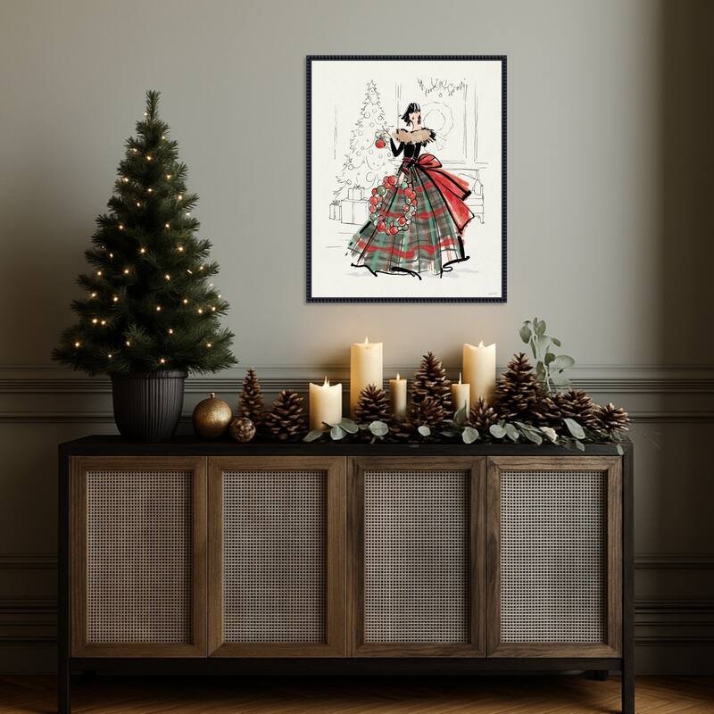 Holiday Fashionistas V by Anne Tavoletti (23 x 28 in.), Framed Canvas Wall Art Print - Sylvie Beaded Black