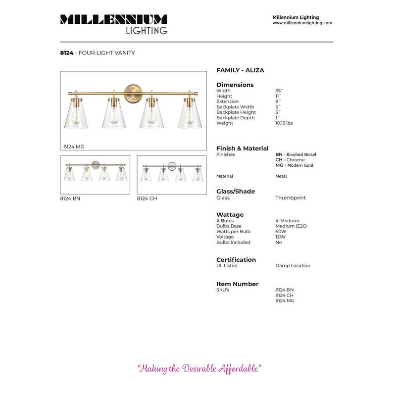 Millennium Lighting Aliza 4 Light Vanity Fixture with Clear Glass Shades