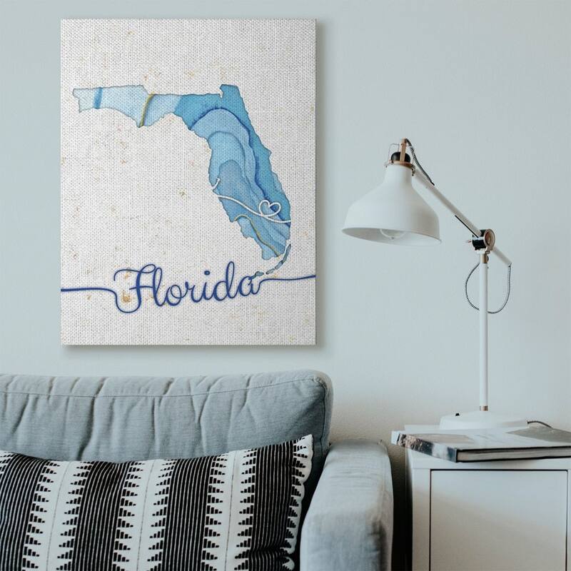 Stupell Florida Agate Blue US State Design Canvas Wall Art, Proudly Made in USA