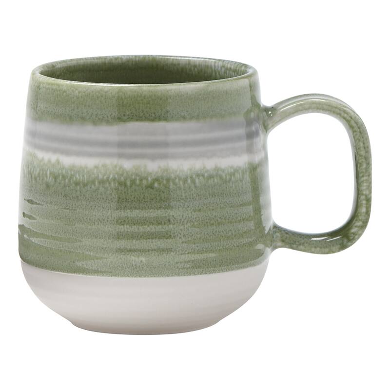 Glen Ribbed Reactive Glaze Mug - 18oz Porcelain Drinkware, Dishwasher Safe, Green Multi, Perfect for Christmas