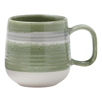 Glen Ribbed Reactive Glaze Mug - 18oz Porcelain Drinkware, Dishwasher Safe, Green Multi, Perfect for Christmas