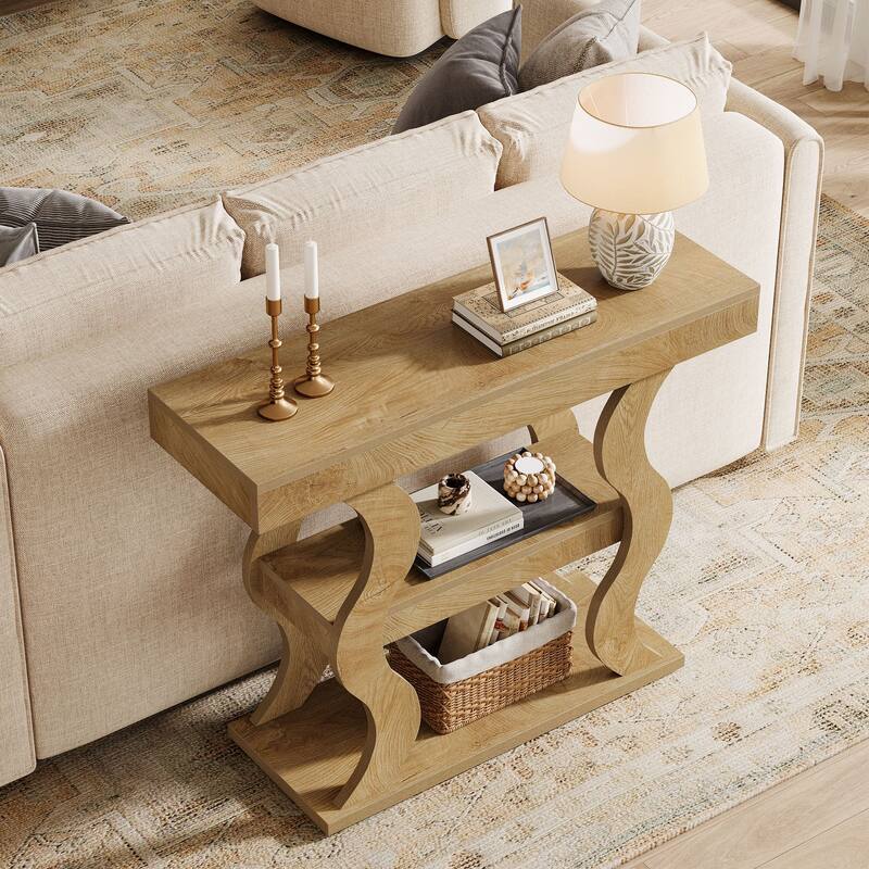 41" Small Console Table for Entryway, 3-Tier Narrow Wood Sofa Table