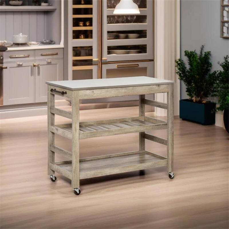 Rolling Kitchen Cart with Stainless Steel Countertop - Grey