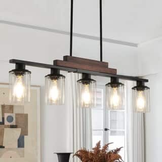 Modern 5-Light Chandelier with Clear Glass Shades & Brushed Nickel Frame for Kitchen, and Living Room (Bulbs Not Included)