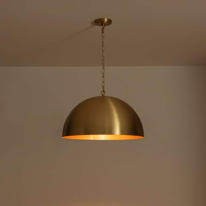 Mid-Century Modern Brass Oversized Metal Dome Pendant Light