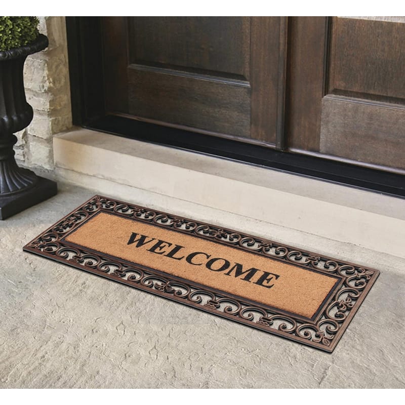 A1HC Welcome Rubber and Coir Paisley Border Myla Durable Doormat 18"X48"