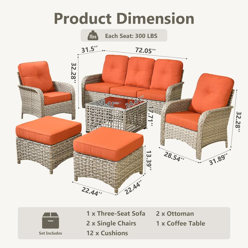 XIZZI 6-Piece Outdoor Wicker Patio Furniture Set with Coffee Table