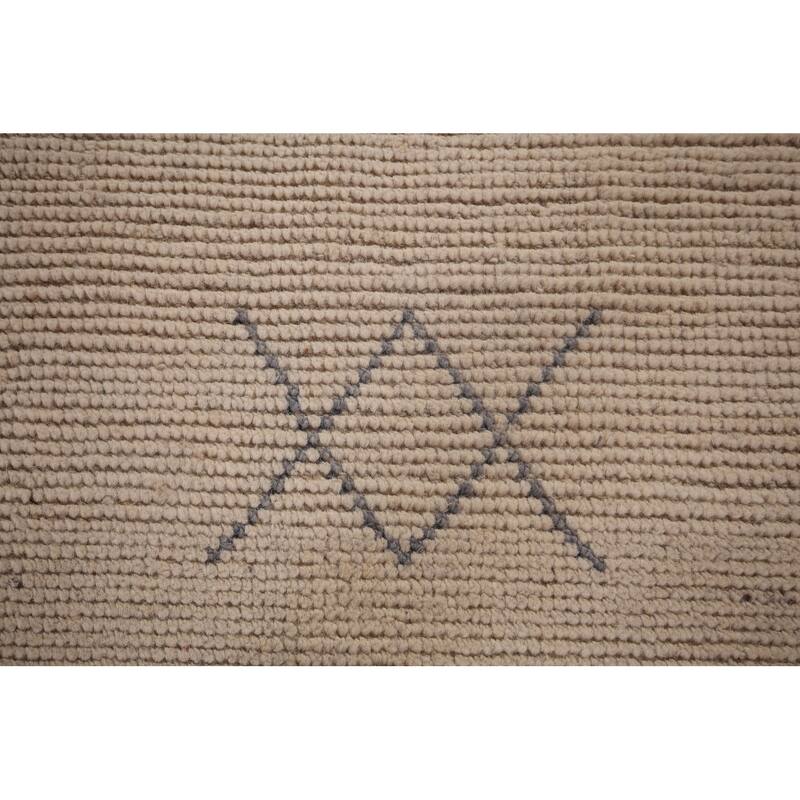 Geometric Ivory Moroccan Oriental Area Rug Handmade Wool Carpet - 9'0"x 13'3"