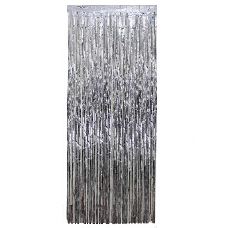 Tinsel Christmas Window or Door Curtain - 3' x 8' - Silver