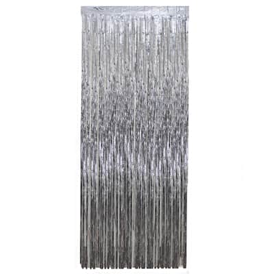 Tinsel Christmas Window or Door Curtain - 3' x 8' - Silver