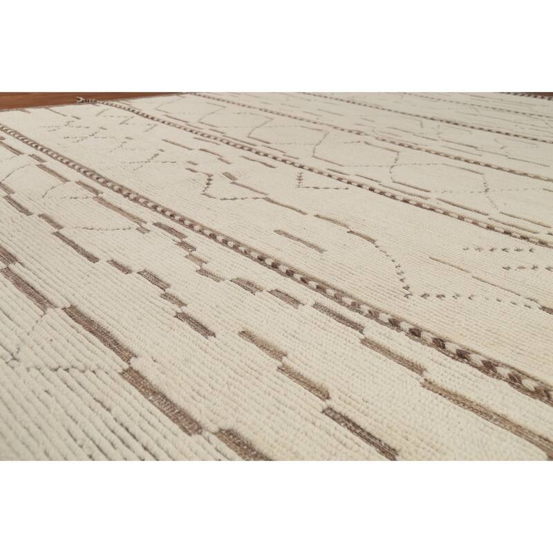 Ivory Moroccan Abstract Area Rug Handmade Wool Carpet - 8'10"x 12'8"