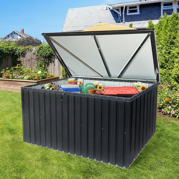 Roomfitters Metal Storage Box Outdoor Deck Lockable Garden Chest Trash Can Shed Patio Cushion Organiser, Black - Bed Bath & Beyond