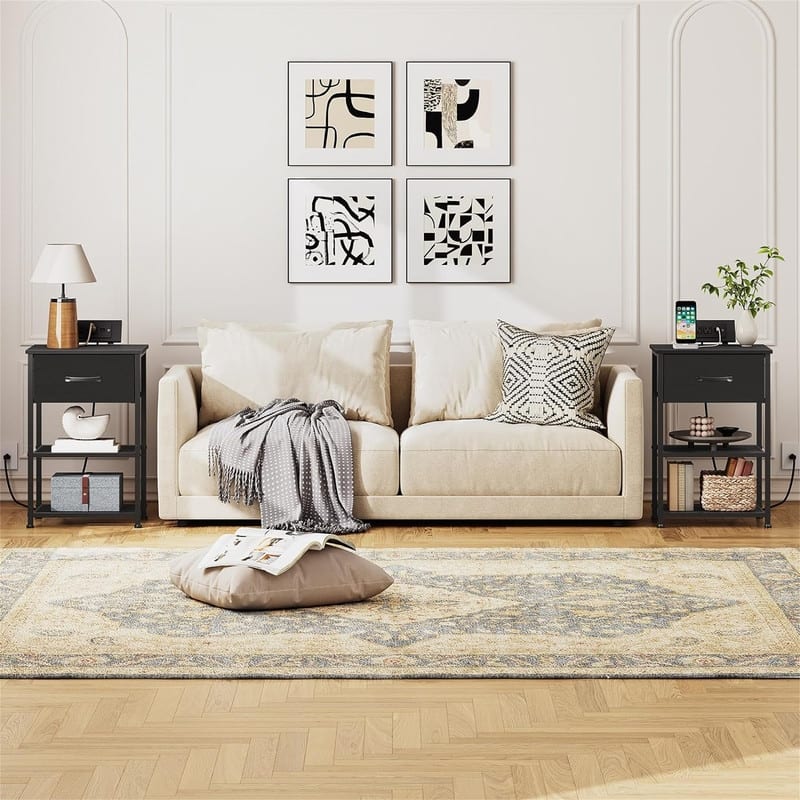 Nightstand with Charging Station End Tables with USB Ports Outlets