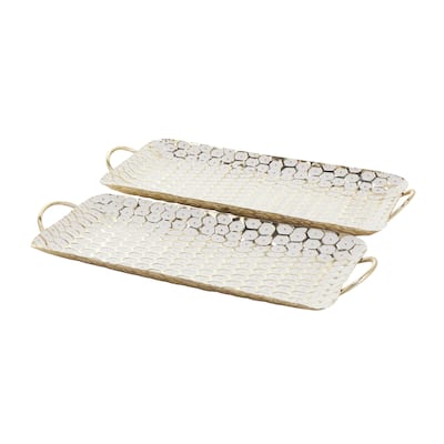 Metal Geometric Geometric Dot Living Room Decor Tray with White Accents - Set of 2 Gold - Roche River Decor