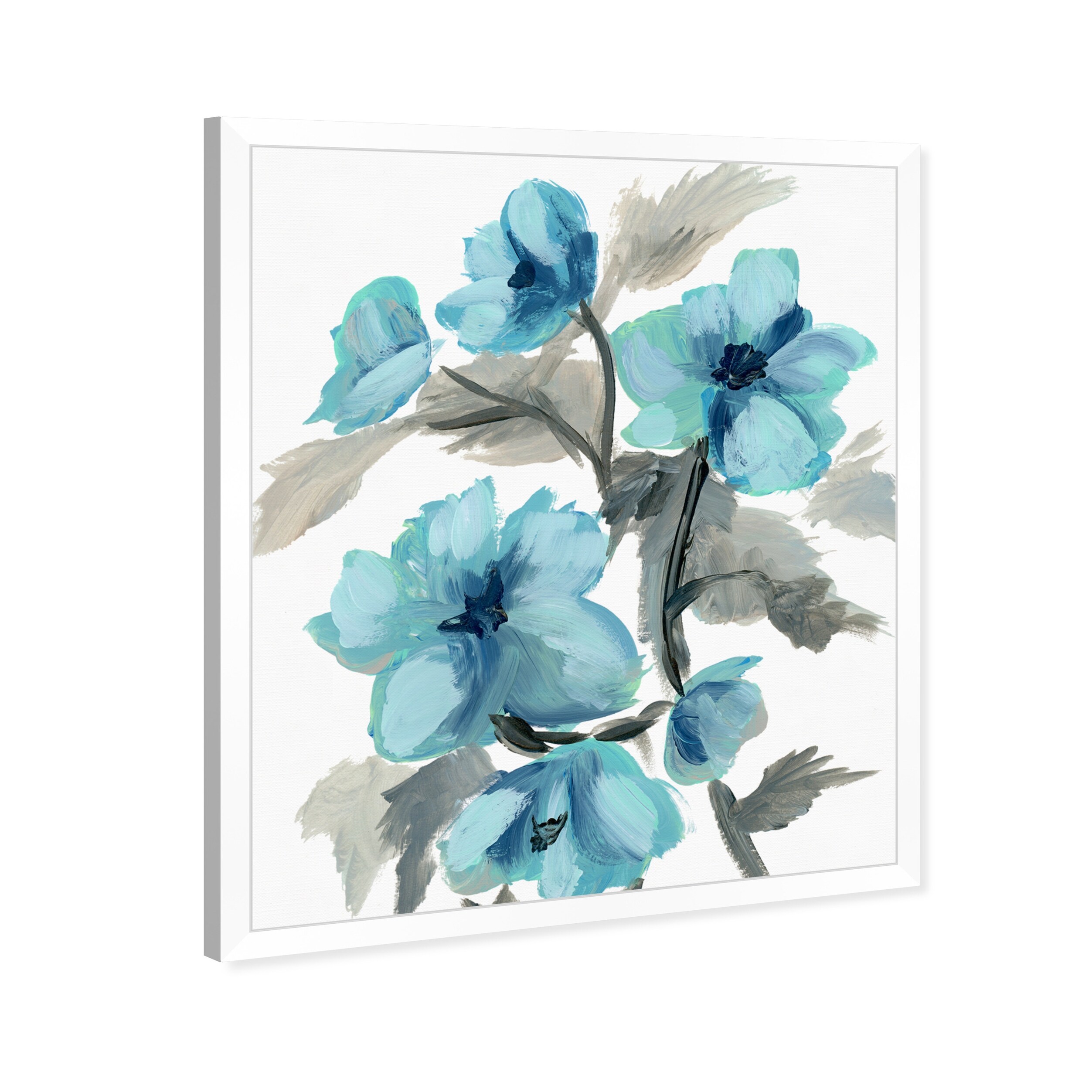 Oliver Gal 'Turquoise Flowers' Blue Floral Contemporary Framed Wall Art  Print