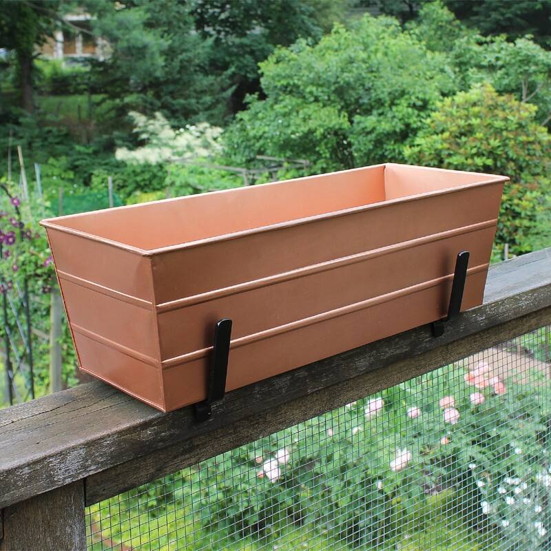 Achla Designs Medium Galvanized Steel Flower Box Planter With Brackets for 2 x 6 Railings, 24 Inch Wide