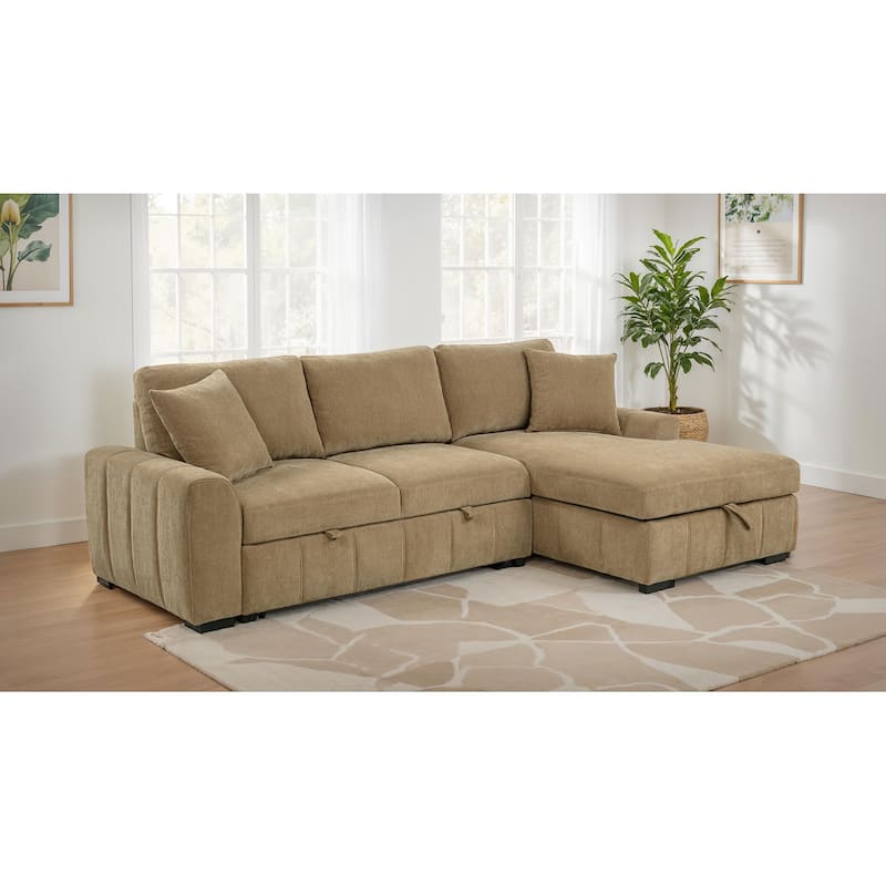 Pastrana Upholstered Sleeper Sectional Sofa RAF Chaise Camel
