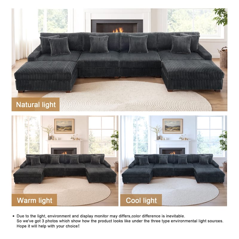 Anne 150" W Upholstered Plush Corduroy Modular Sectional Sofa