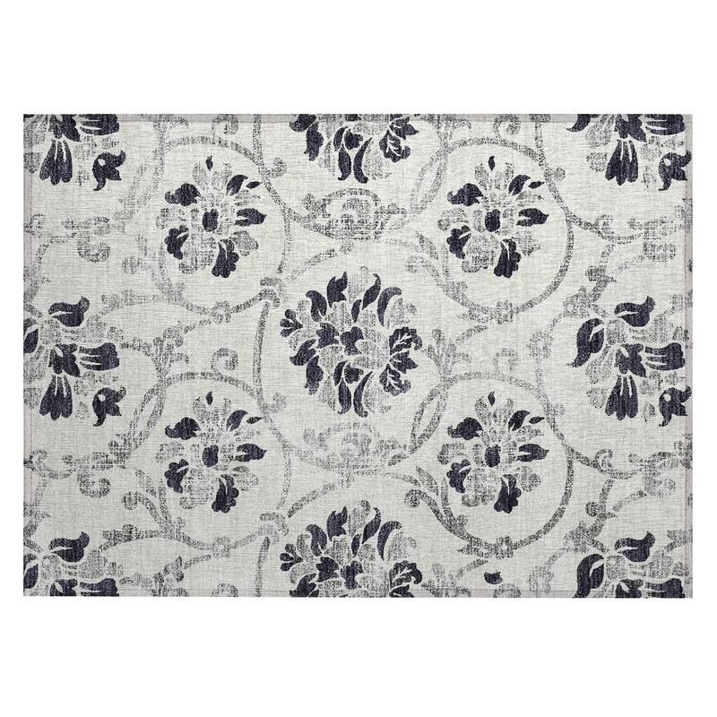 Machine Washable Indoor/ Outdoor Chantille Floral Scroll Rug